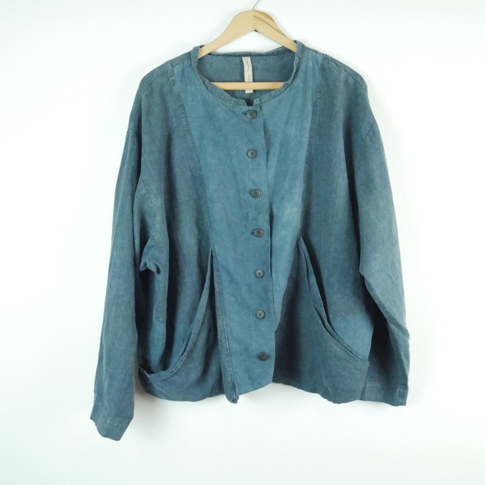 Cynthia Ashby Linen Button Front Pocket Jacket USA Size 2 Lagenlook Boho M L XL
